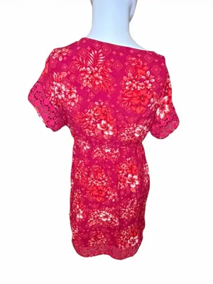 Pink Rose Red Floral V-Neck Mini Dress thumbnail 5