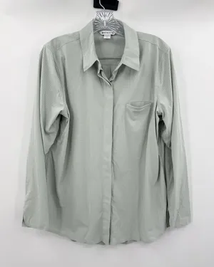 Athleta Women's‎ Light Green Pinstripe Button-Down Shirt Size Medium thumbnail 1