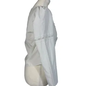 Mistress Rocks Lace Trim Tie Front Top Womens Medium White Bell Sleeve Corset thumbnail 5