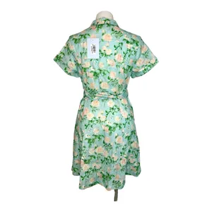New HILL HOUSE HOME Blue Roses Linen Laura Dress Size Small Button Front Belted thumbnail 3
