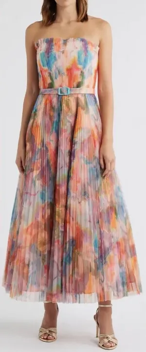 NWOT Hutch Strapless pleated Belted Chiffon Floral Maxi Dress sz 4 thumbnail 1