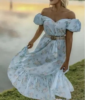 LoveShackFancy Dress Estelle Maxi Blue Floral Puff Sleeve Cottagecore Floral 10 thumbnail 1