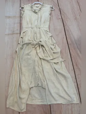 MABLE Beige Linen Draped Corpcore Button-Down Midi Dress S Wrap Anthro thumbnail 2