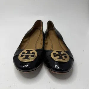Tory Burch Minnie Cap Toe Ballet Flats All Black Size 6.5 Casual Logo Medallion thumbnail 2