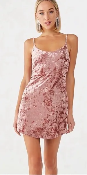 Forever 21 Crushed Velvet Pink Mini Dress Size Large thumbnail 1