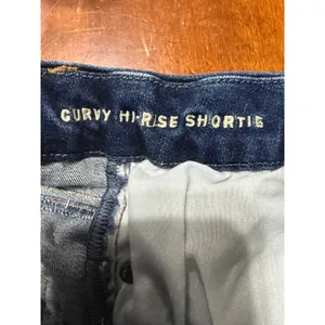 American Eagle Curvy Hi-Rise Shortie Distressed Denim Shorts Dark Wash Sz 0 thumbnail 4