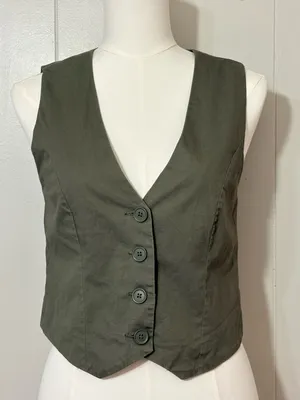Abercrombie & Fitch Olive Green Tailored Button Front Vest Size Small thumbnail 2