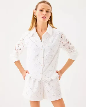 Lilly Pulitzer White Singrid Eyelet Long Sleeve Button Down Top Women's Size XS thumbnail 1