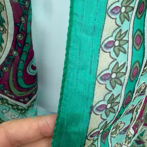 100% Silk Long Rectangle Paisley Scarf Wrap Shawl Teal Boho 18x66" Coastal READ thumbnail 4
