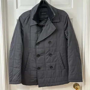 Banana Republic Classic‎ Lightweight Preppy Sz S Gray Quilted Pea Coat Jacket thumbnail 1