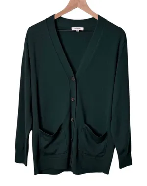 Madewell Merino Wool Boyfriend Cardigan Sweater Luxury Forest Green Size Medium thumbnail 1