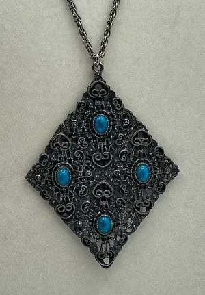 Vintage 70’s boho faux turquoise 24” necklace. thumbnail 1