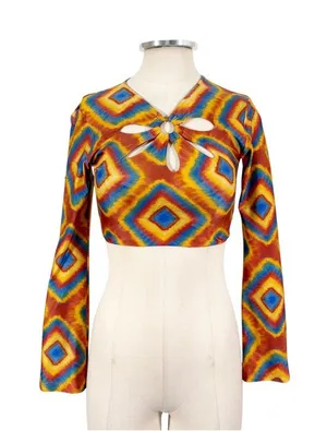 Farm Rio Cut out Flare Sleeve Crop Top Size P US XS thumbnail 1