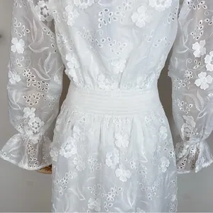 Elliatt Delphi Embroidered Lace Midi Dress in White Bridal Wedding Ready thumbnail 11