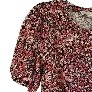 Michael Kors Women's Floral Print Blouse S Multicolor Ruffle Peplum Top thumbnail 5