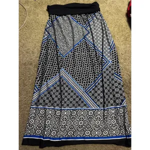 Alyx Womens XL Geometric‎ Patchwork Maxi Skirt Black Blue White Stretchy Boho thumbnail 2
