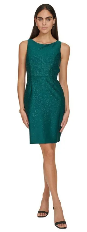 NWT Calvin Klein Boat-Neck Embellished Scuba Sheath Dress Emerald Green 2 thumbnail 1