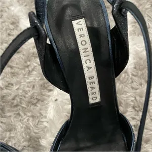 Veronica Beard Navy Blue Suma Glitter Heel Sandals 36.5 thumbnail 4
