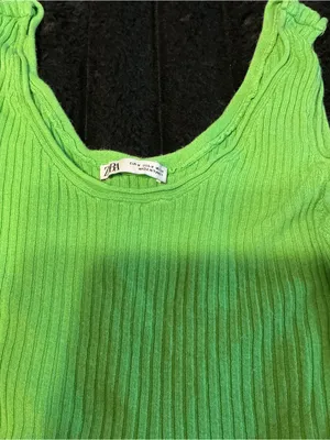 Zara Bright Lime Ribbed Tank with Ruffle Hem thumbnail 4