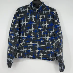 BDG Abstract Blue Grey Star Print Sherpa Fleece 1/4 Zip Pullover Boxy Size L/XL‎ thumbnail 1