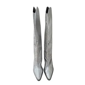 Steve Madden Croft Metallic Silver Crinkle Knee High Western Boots Size 8 NEW thumbnail 5