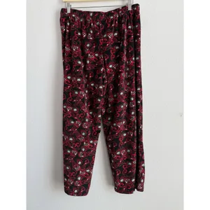 Cabernet‎ Red Long Sleeve Notch Collar Paisley Print Fleece Pajama Set Women's L thumbnail 10