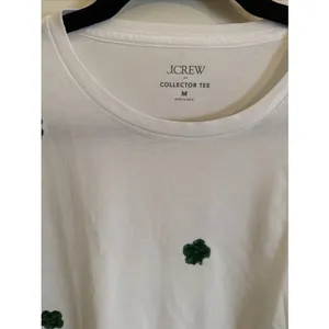 J. Crew White Sequin Clover Graphic T Shirt Size Medium NWT thumbnail 2