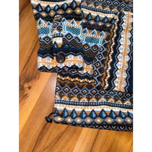 Kavu Fleece Pullover Women Medium‎ Blue Orange Geometric Aztec Button Up thumbnail 2