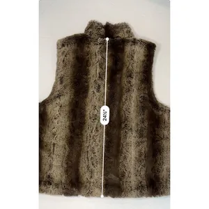 Betsey Johnson Brown Faux Fur Vest sz‎ Large Striped Retro Fully Lined thumbnail 8