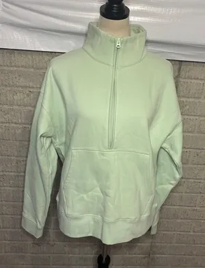 Lands End Womens Mint Green Quarter Zip‎ Fleece Pullover Sweatshirt Medium 10-12 thumbnail 1