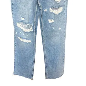 Zara The 90’s Full Length Medium Wash Distressed Raw Hem Jeans Sz 2/26 #765 thumbnail 5