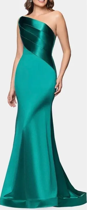 NEW Betsy and Adam Royal emerald green Strapless Satin Mermaid Gown Sz 6 thumbnail 1