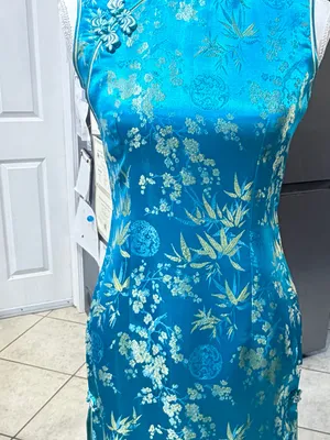 Women's Blue Satin Look Cheong-sam Qipao Dress Size S Polyester thumbnail 2