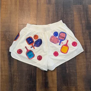 Queen of Sparkle Pickleball Sequin Athletic Running Shorts White Size Medium thumbnail 2