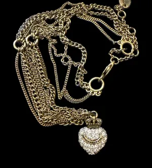 vintage juicy couture, antique gold CZ heart crown neck necklace multilayer thumbnail 1