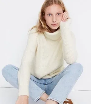 Madewell Mercer Ivory Thick Knit Wool Blend Turtleneck Sweater Sz S thumbnail 1