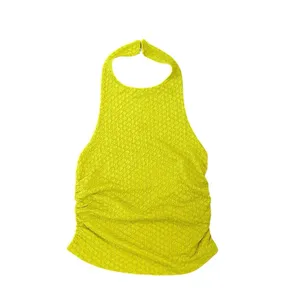 Cider Chartreuse Texture Halter Ruching Top Size M Flirty Beach Festival Y2K thumbnail 3