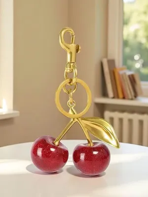 Gold Cherry Keychain Bag Charm with Red Glitter Cherries thumbnail 9