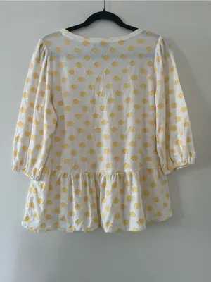 Loft Yellow Polka Dot Peplum Blouse Medium Brunch Spring Feminine Office Career thumbnail 5