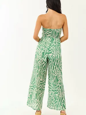 Very Classy Green Zebra-Print Halter Wide-Leg back less Jumpsuit by Lime Lush! thumbnail 2
