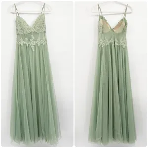 Windsor Womens Fatima Sage Green Embroidered Tulle Fairycore Prom Gown Dress 7/8 thumbnail 2