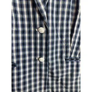 Banana Republic Womens Blue Plaid Cotton Blazer Jacket Crest Button Unlined S‎ thumbnail 3