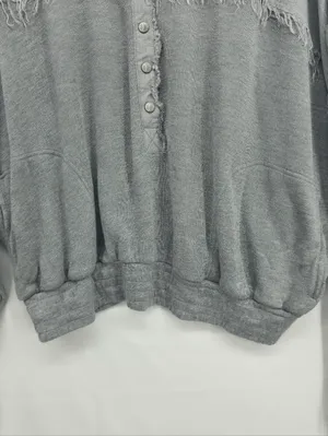 FP Movement by Windy Meadows Washed Gray Frayed Henley Hoodie thumbnail 8