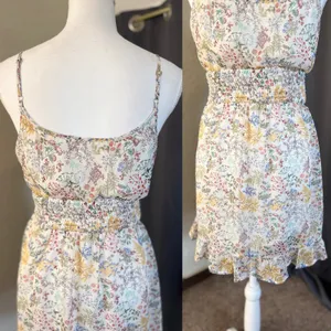 Altar'd State Floral Smocked Mini Dress S Cottagecore Botanical Ruffle thumbnail 10