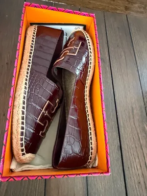 Tory Burch Burgundy Croc-Embossed Logo Espadrilles thumbnail 7