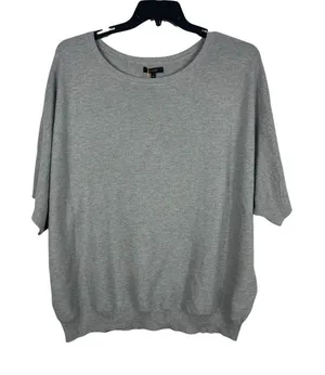 Quince Womens XL Gray Cotton Cashmere Blend Relaxed Short Sleeve Sweater NWT thumbnail 1