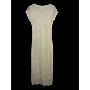 KIRIOUS Lace Up Midi Dress Cream Boho Sheer Lace Textured Slit Festival Beach S thumbnail 3