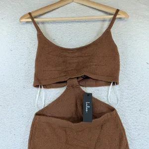 Lulus The Way I Feel Brown Knit Cut-Out Maxi Dress SW7883L Size Medium NWT thumbnail 3