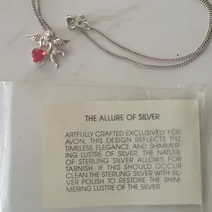 Vintage Sterling Silver Red Gemstone Birthstone Dainty Angel Necklace thumbnail 4