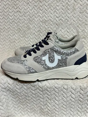 True‎ Religion Esther Silver Glitter Sneakers US 8 Suede Trim Chunky Y2K thumbnail 4